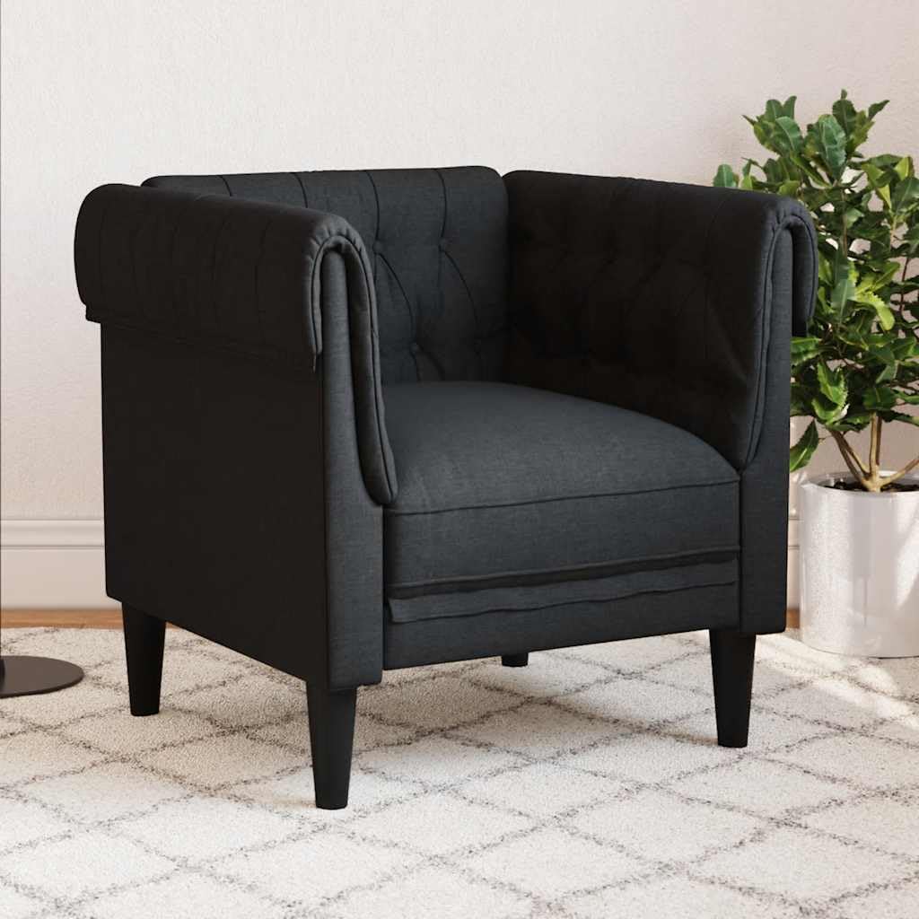 vidaXL Fauteuil Chesterfield-stijl stof zwart, relaxfauteuil, relaxstoel, armstoel, leunstoel, luie stoel, tv stoel, fauteuil stoel, design fauteuil