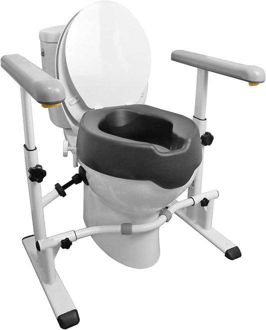 KMINA - Toiletverhoger + Toiletframe met Armen, Toiletverhoger met Frame, Toiletveiligheidsrail voor Ouderen, Verhoogde Toiletbril, Toiletframe met Zitting, Handgrepen Toiletrail