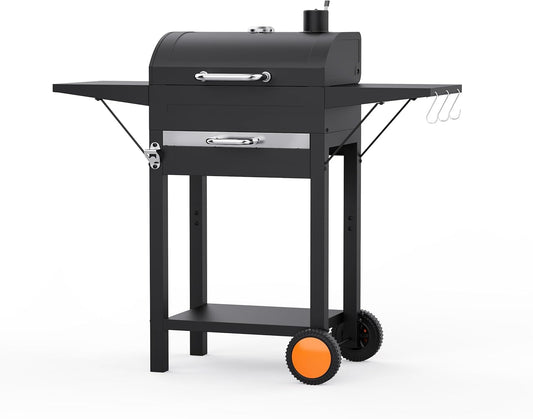 KEYO GRILL Houtskoolbarbecue, 50,8 cm (20 inch), 336 sq In, buitengrill met twee vaste zijtafels en verchroomd keukenrooster, voor tuin, schuur, erf