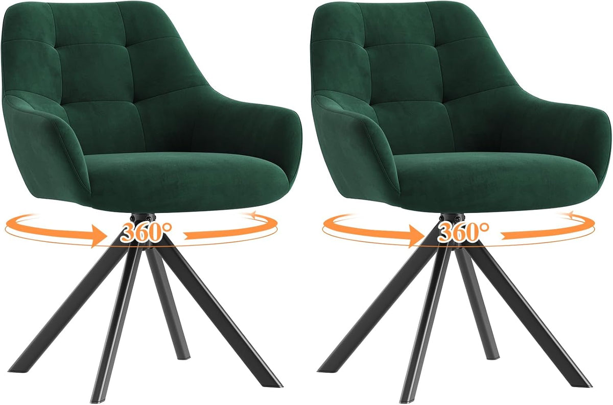 COLAMY Draaibare eetkamerstoelen, set van 2, eetkamerstoelen, draaibaar, met armleuning, draaibare armleuning, met rugleuning, voor eetkamer, stoelen van zachte poolstof met metalen frame voor keuken