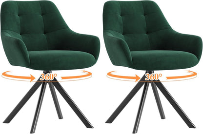 COLAMY Draaibare eetkamerstoelen, set van 2, eetkamerstoelen, draaibaar, met armleuning, draaibare armleuning, met rugleuning, voor eetkamer, stoelen van zachte poolstof met metalen frame voor keuken