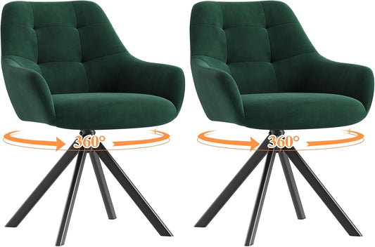 COLAMY Draaibare eetkamerstoelen, set van 2, eetkamerstoelen, draaibaar, met armleuning, draaibare armleuning, met rugleuning, voor eetkamer, stoelen van zachte poolstof met metalen frame voor keuken