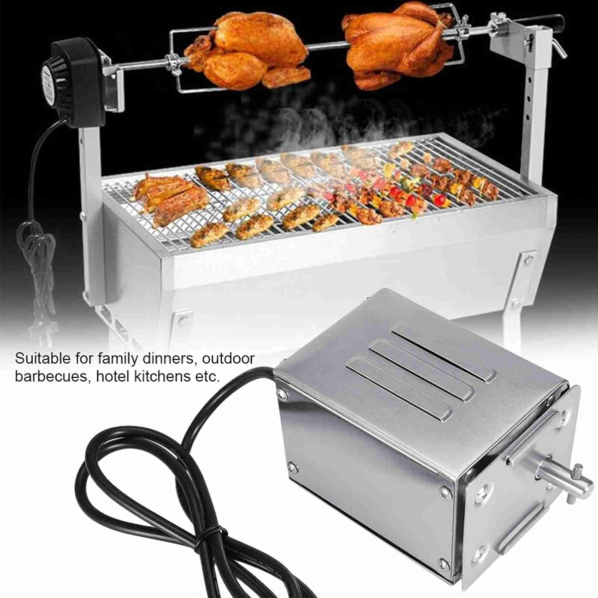 Shish Kebab Grill met Motor, 30 Kgf Roestvrijstalen BBQ Draaispitmotor, Elektrische Braadgrillmotor, Elektromotor 230 V Verstelbaar, Speenvarkengrillmotor (EU-stekker 220 V)