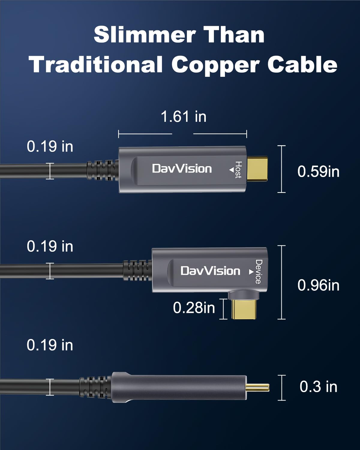 USB C-glasvezelkabel rechte hoek 33 FT, 10 Gbps USB 3.2 Gen2 actieve USB C-kabel (geen stroom), ultradun en lange afstand voor zakelijke oplossing, Logitech 4K-camera, VR/AR