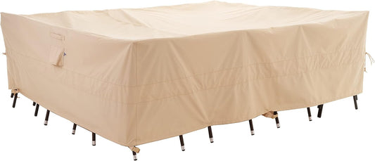WJ-X3 Grote rechthoekige beige zware terrastafelhoes, 345,4 x 223,5 x 91,4 cm - windbestendig, waterdicht, anti-vervagen - perfect voor sectionele meubelsets buiten
