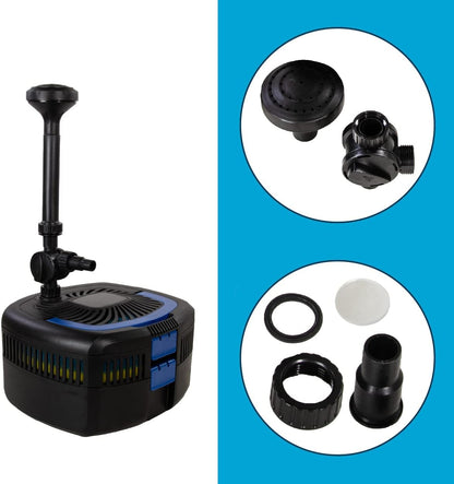 AquaForte GFU-6011 fonteinpomp + 11W UV-C, vermogen 57W, max. opvoerhoogte 2,5 M, max. debiet 2,5 m3 per uur, max. vijvergrootte 5 m3, 13/19/25 mm aansluiting, max. druk 2 bar, helder water