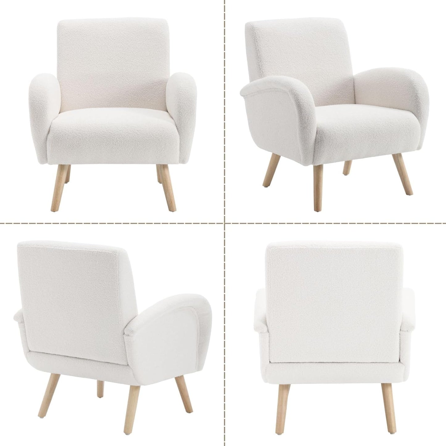 Armchair Upholstered Chair Modern Fur Chair with Wooden Legs Upholstered Chairs for Bedroom/Living Room White