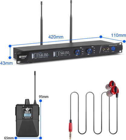 Draadloos In-Ear Monitorsysteem – IEM Systeem – In-Ear Monitor – Podium Monitor – Monitoring Systeem (4 Bodypacks) – Dubbel Kanaal – UHF 510-580 MHz & Bereik Tot 300 Meter