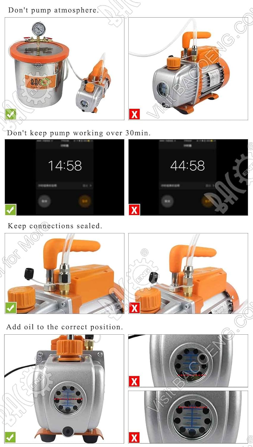 BACOENG Vacuümpomp, 12 liter, met 85 l/min, eentraps vacuümpomp, onderdrukpomp met manometer HVAC