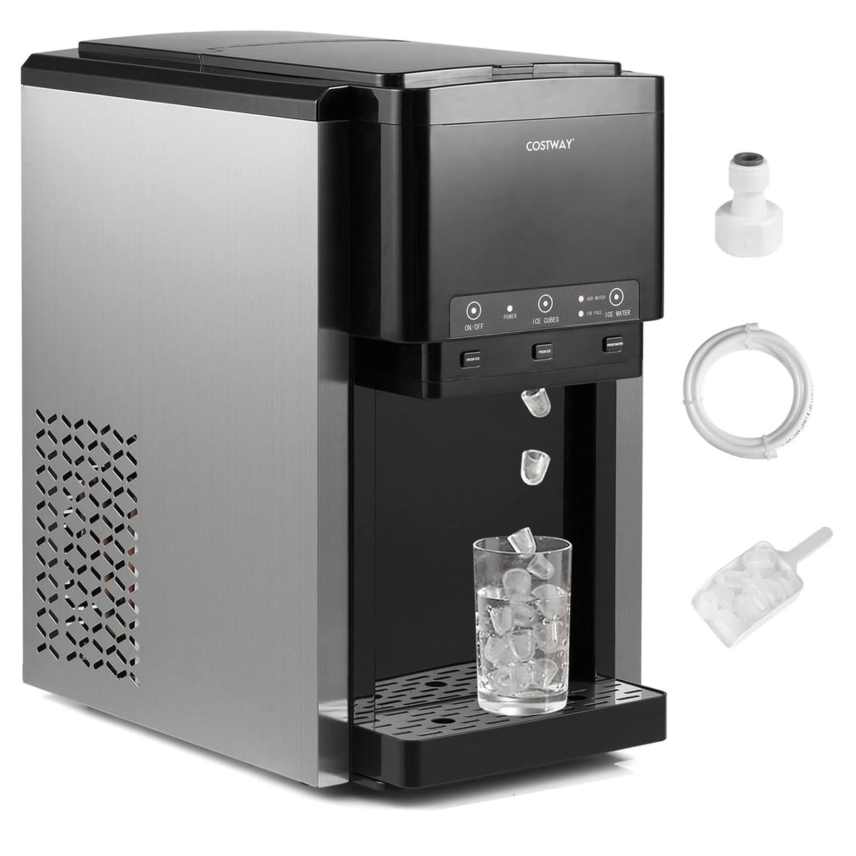 FANTASK 3-in-1 ijsblokjesmachine, 12 ijsblokjes in 9 minuten, waterdispenser met gemalen ijs, ijsmaker 20 kg/dag, compressorkoeling voor thuis, keuken en kantoor