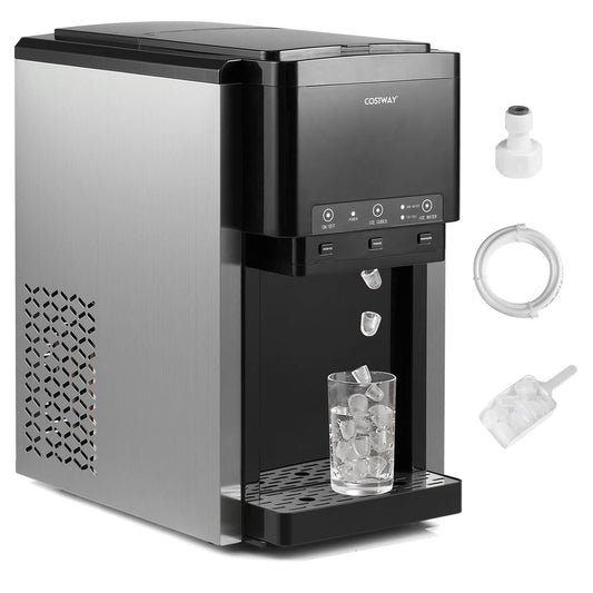 FANTASK 3-in-1 ijsblokjesmachine, 12 ijsblokjes in 9 minuten, waterdispenser met gemalen ijs, ijsmaker 20 kg/dag, compressorkoeling voor thuis, keuken en kantoor