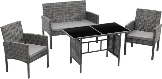 SVITA Brooklyn XL Poly Rattan Dining Set Lounge Set Garden Furniture Set Dining Table Grey - QUORE