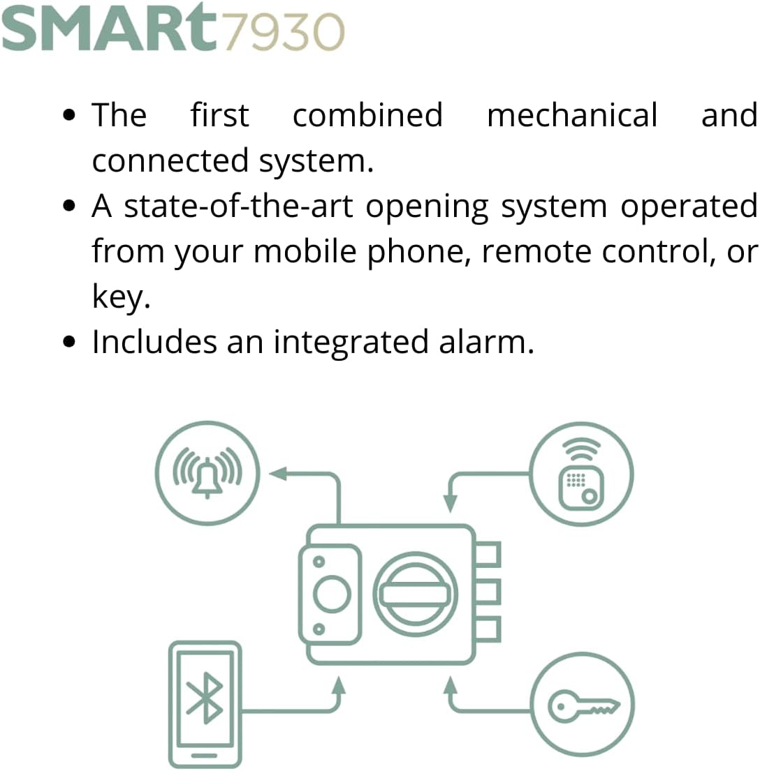 Lince SMARt7930 Slim deurslot - aangesloten nachtschoot 100 dB alarm, app-bediening, afstandsbediening en hoge beveiliging - USB-C oplaadbaar - goud