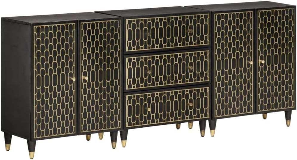 vidaXL Side cabinets 3 pcs 60x33x75 cm solid mango wood, storage cabinet, dresser cabinet, side cabinet, wall cabinet, storage cabinet, dresser cabinet, sideboard black