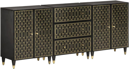vidaXL Side cabinets 3 pcs 60x33x75 cm solid mango wood, storage cabinet, dresser cabinet, side cabinet, wall cabinet, storage cabinet, dresser cabinet, sideboard black