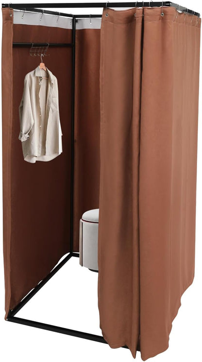 OUKANING Mobiele kleedcabine, vrijstaand, 100 x 100 x 200 cm, draagbare staande kleedruimte, inkijkbescherming voor kledingwinkelcentra en kantoor, tuin, outdoor, bruin - QUORE