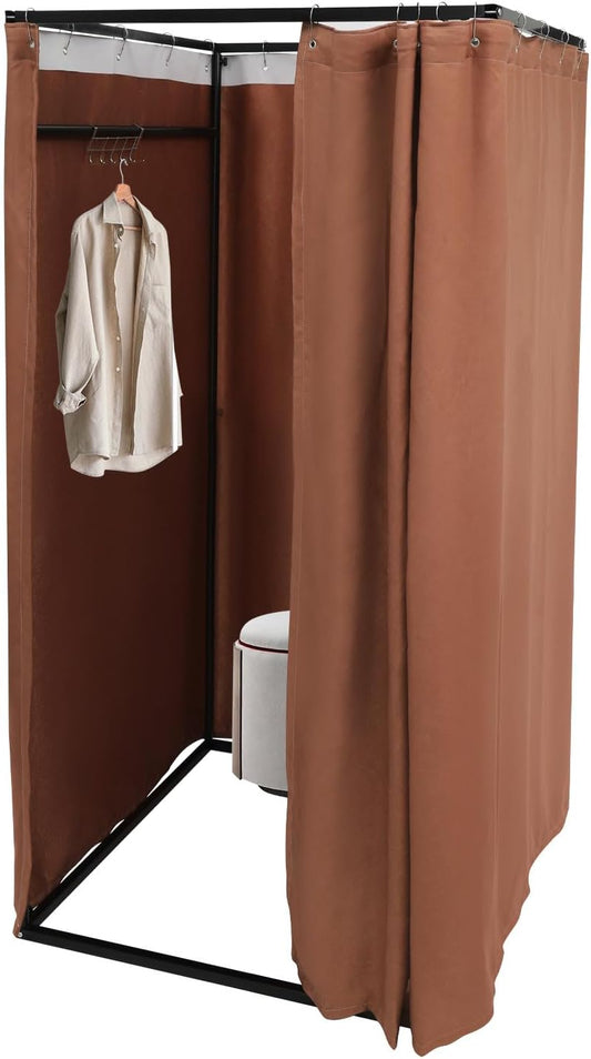 OUKANING Mobiele kleedcabine, vrijstaand, 100 x 100 x 200 cm, draagbare staande kleedruimte, inkijkbescherming voor kledingwinkelcentra en kantoor, tuin, outdoor, bruin - QUORE