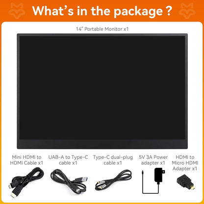 LUCKFOX 14" Portable Monitor with Stand - Plug&Play 1920x1200 WUXGA FHD Ultra Thin/Light USB-C HDMI Second Monitor 178° Viewing Dual-Track HiFi Speaker for Raspberry Pi/Jetson/PC/Game Console/Phone - QUORE