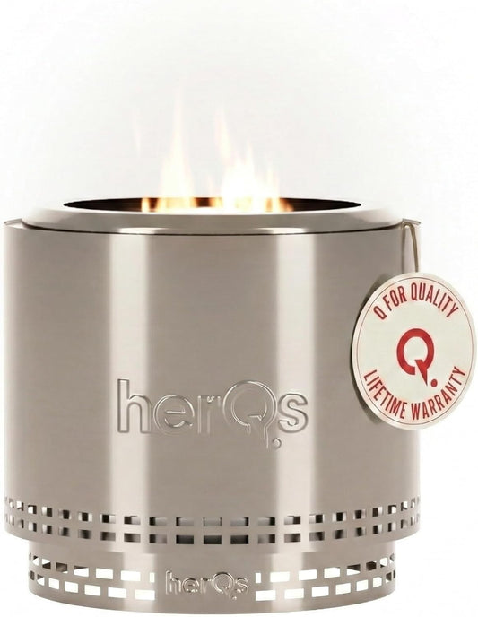 herQs Blaze - Rookvrije vuurkorf van roestvrij staal Ø49,5 cm voor 6-8 personen – Smokeless firepit met secundaire verbranding – Inclusief draagtas en asopvangbak - voor de gemiddelde en grote tuin