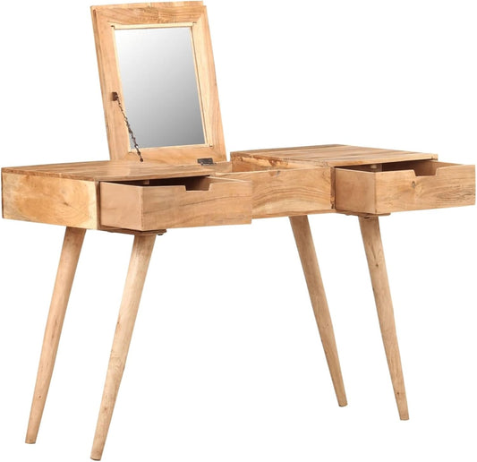 Gecheer Make-uptafel met spiegel, kaptafel met spiegel, kaptafel commode, kaptafel, make-upspiegel, voor make-up, 112 x 45 x 76 cm, acacia massief hout - QUORE