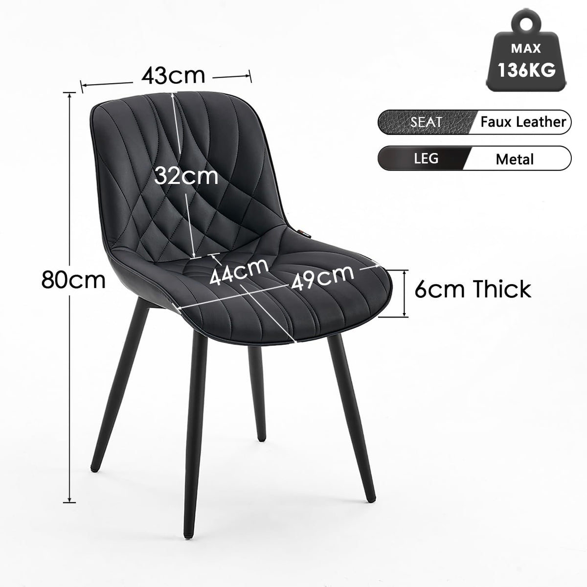 YOUNIKE Dining Room Chairs Set of 2 Faux Leather Comfortable Upholstered Chair with Metal Legs Dining Room Chairs Living Room Chair with Backrest - QUORE