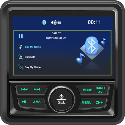 Geloo Mariene stereo-ontvanger, draadloos boot-stereo-radiosysteem met 4,1 inch LCD-scherm, digitale MP5, multifunctionele mediaspeler, AM/FM-radio, weerbestendig, voor motorfiets, boot, golfwagen,