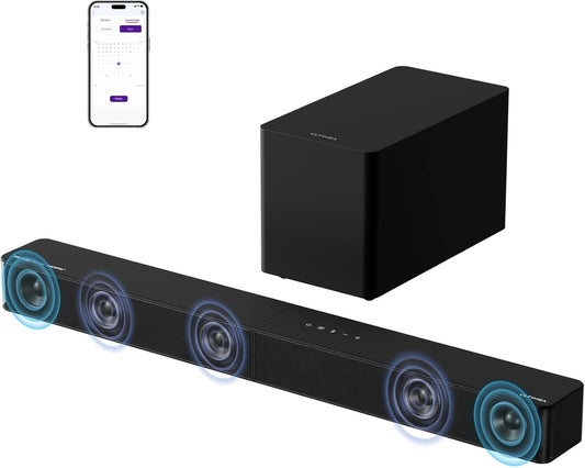 ULTIMEA Poseidon M60 Boom, 5.1ch soundbar met Dolby Atmos, thuisbioscoop 4D surround sound systeem, 340 W soundbar voor tv-apparaten met subwoofer, basversterking, app-bediening, Bluetooth 5.4