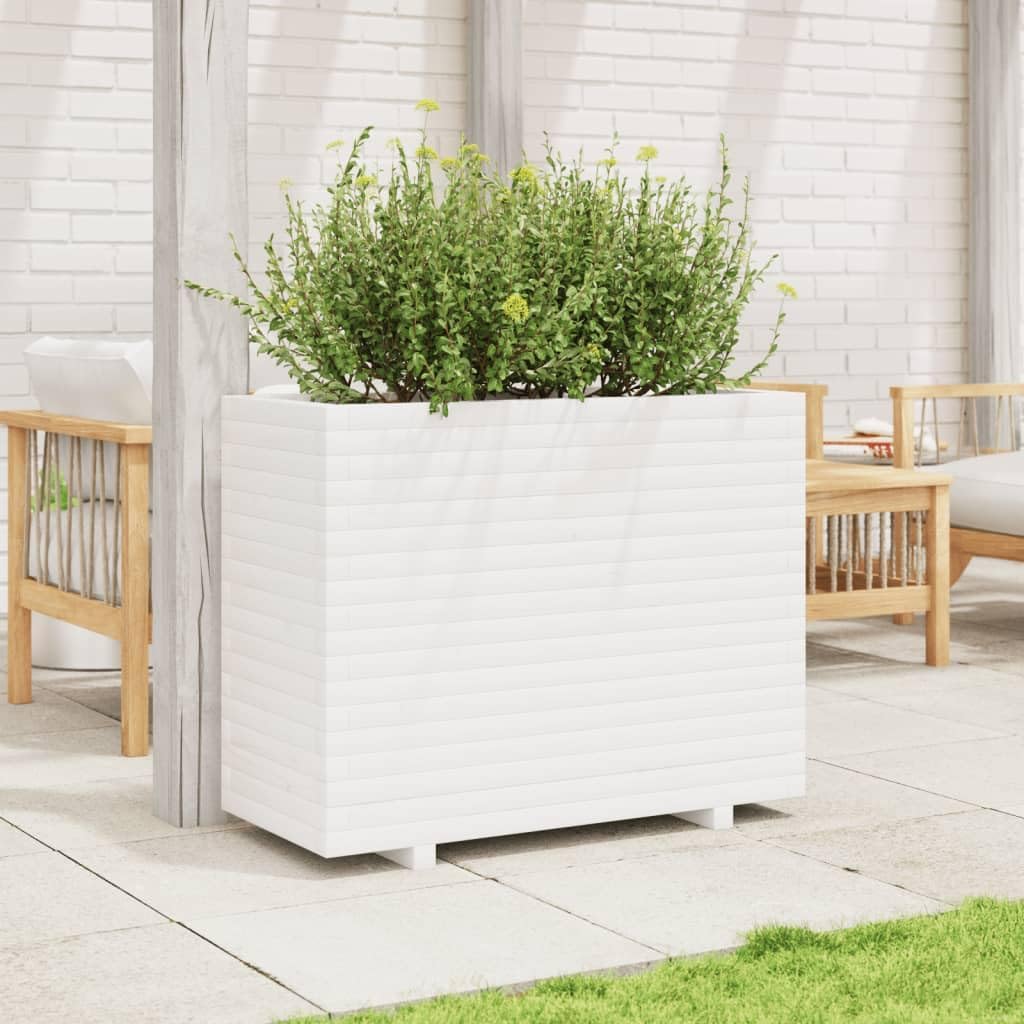 White Flower Box 90 x 40 x 72 cm Solid Pine Wood Flower Box on Legs Trellis Planter Patio - QUORE