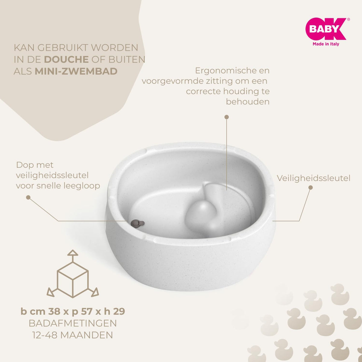 OKBABY Unica - Badkuip 0-4 jaar met dubbel gebruik, ingebouwde thermometer en ergonomische ondersteuning - Badkuip en minizwembad voor kinderen - Graniet