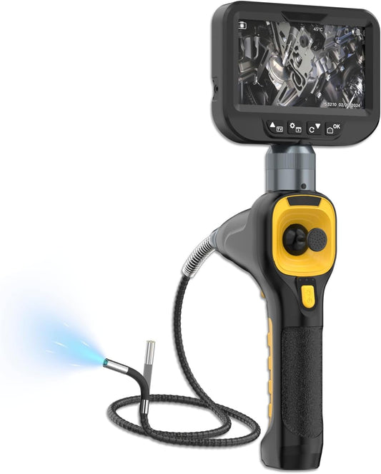 PLAYOCCAR 360° draaibare endoscoop, 4-weg endoscoop, verbeterde versie, waterdicht conform IP67, camera met scharnierende inspectiecamera, 12,7 cm (5 inch), 1080p (met 6 verstelbare ledlampen