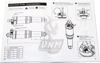 DNM AO-8RC ST3009-N 210 x 53 mm Mountain Bike Air Rear Shock met Lockout
