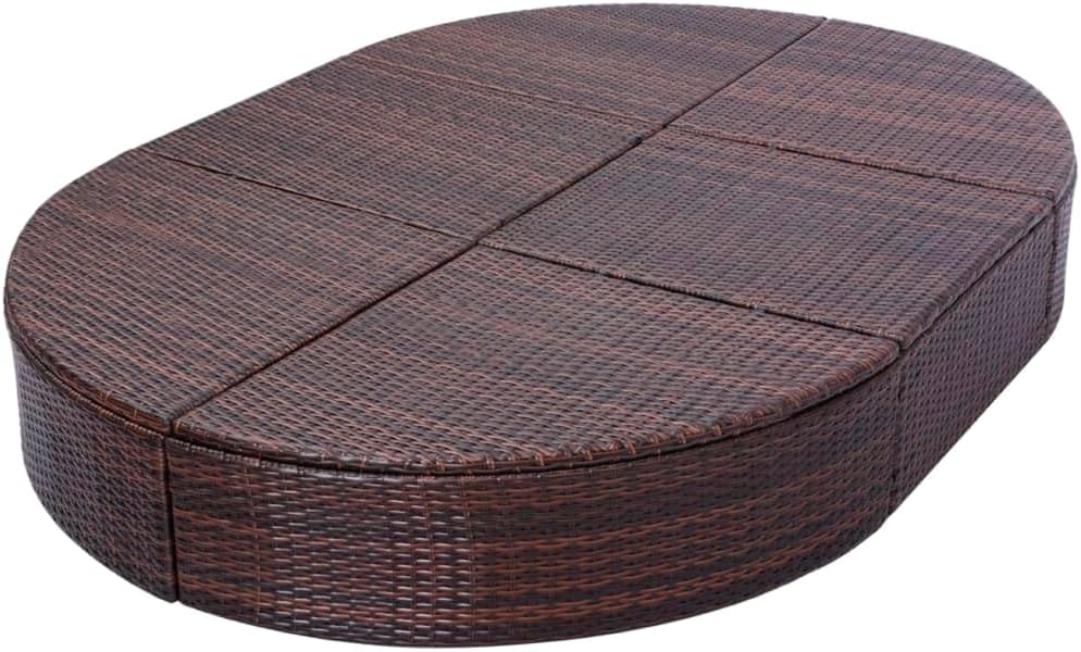 Loungebed voor buiten, met kussen, polyrotan, bruin ligbed, tweepersoonsbed met kussen, tuinbank - QUORE
