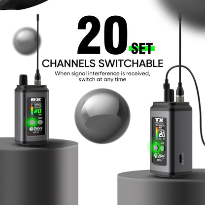 Draadloos In-Ear Monitorsysteem – In-Ear Monitor Set, Draadloze Monitorset, Podiummonitor, Monitoring Systeem – Zwart – UHF 20 Kanalen, Bijna Geen Latentie