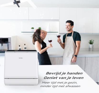 Mini-vaatwasser tafelvaatwasser, te gebruiken met en zonder wateraansluiting, 43 cm breed, plaats voor 4 couverts, te gebruiken op de camping, 175 kWh/jaar, wit