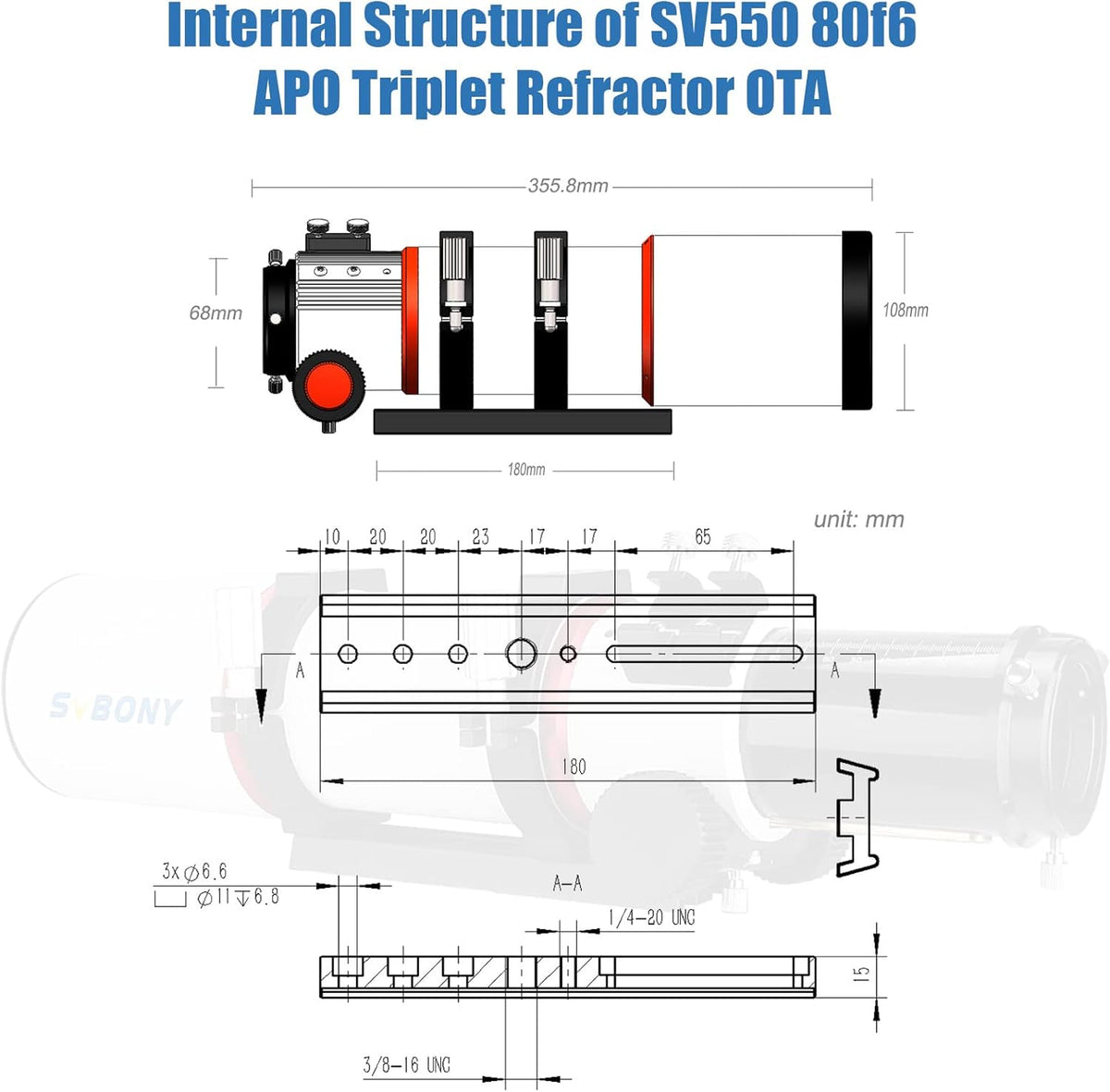 Svbony SV550 APO Refractor Telescoop, 80F6 Apochromatisch Triplet ED OTA, FMC Dubbel Snelheid Focus, voor Diep Sky Fotografie Visueel Astronomie