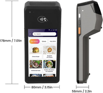 POS kassabonprinter, 5-inch scherm 4G Wifi 1D 2D QR NFC Handheld PDA Printer 5.0MP autofocus camera achteraan Naadloze connectiviteit 58 mm Thermische printer Voor kleine bedrijven