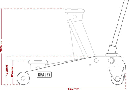 Sealey 2 Ton Trolley Jack, Car Jack, Laag Profiel Kort Chassis - Oranje - 1020LEO