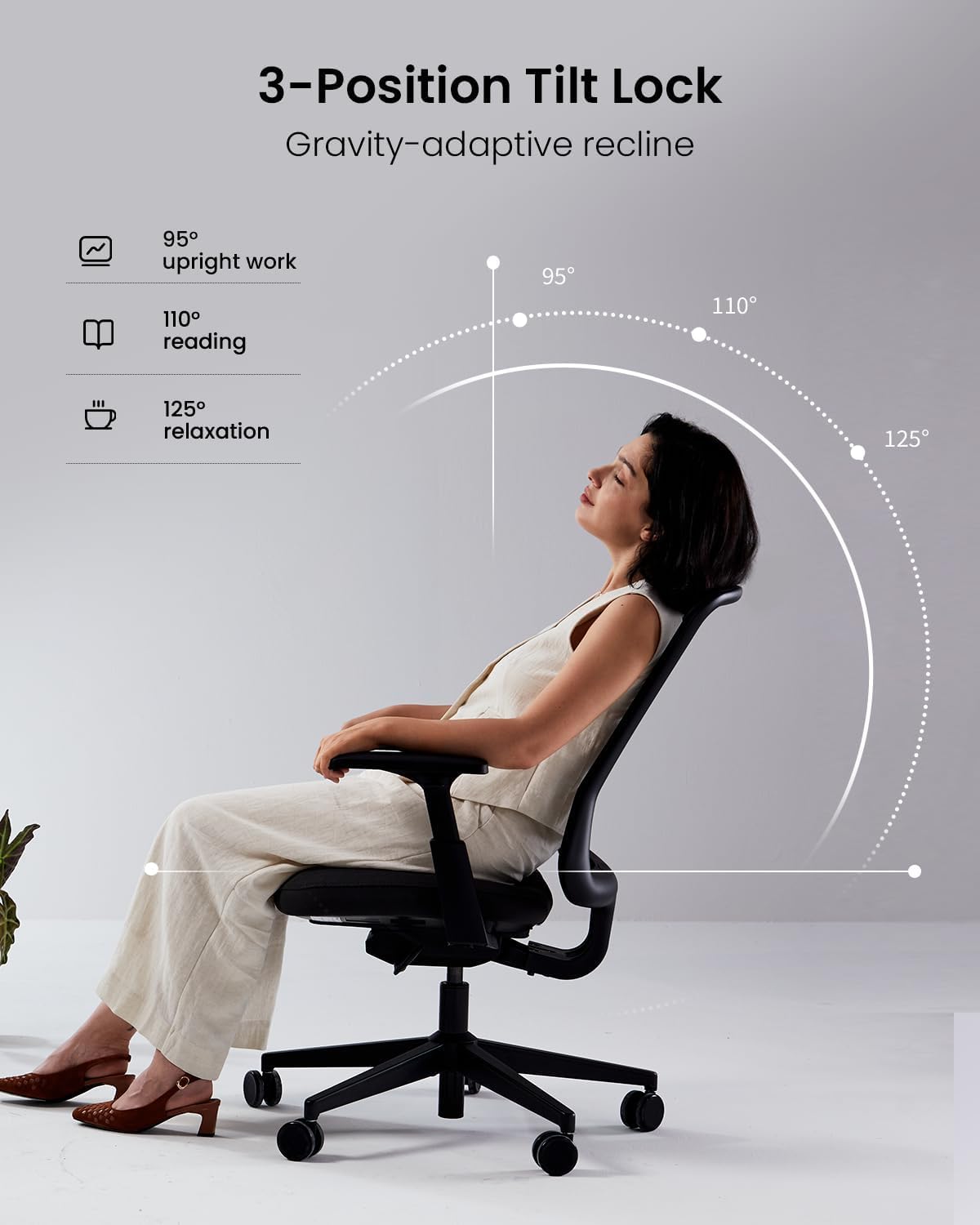 ProtoArc Flexibele ergonomische stoel met hoge rug van ademend nylon net, ademende draaistoel, aanpasbare helling aan het gewicht, ademend zadel, in hoogte verstelbare armleuningen, zwart