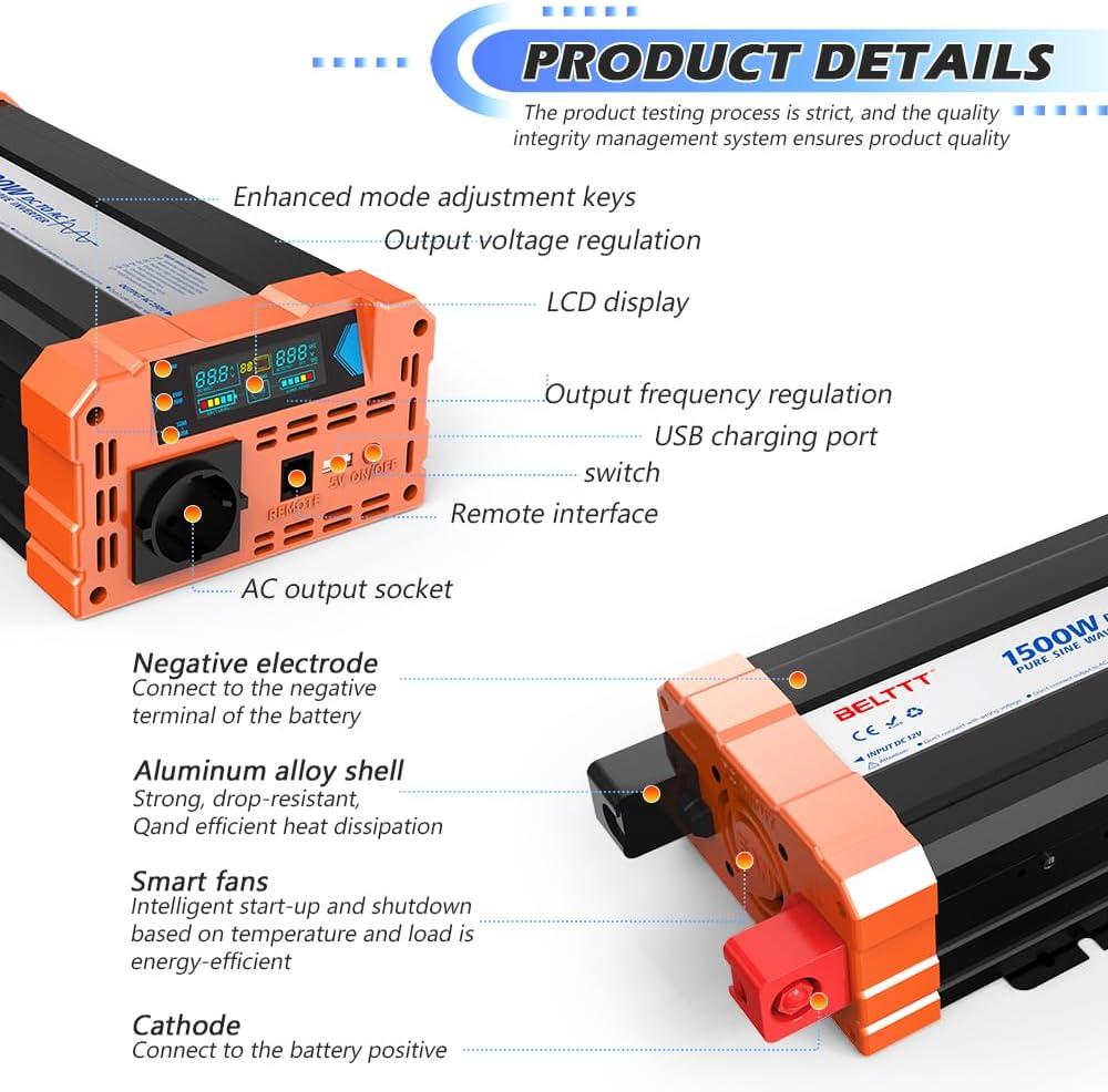 Omvormer – Spanningsomvormer – Inverter – Sinusomvormer – Zuivere Sinusomvormer 12 V Naar 230 V – 3000 W Continu Vermogen – 6000 W Piekvermogen