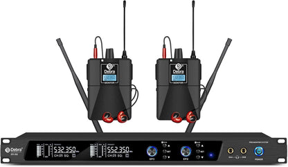 Draadloos in ear monitorsysteem Dubbel Kanaal – IEM set, monitorset, bodypack ontvanger, in ear monitor – 2 bodypacks, zender en ontvanger – UHF 510 tot 580 MHz, 100 instelbare frequenties per kanaal