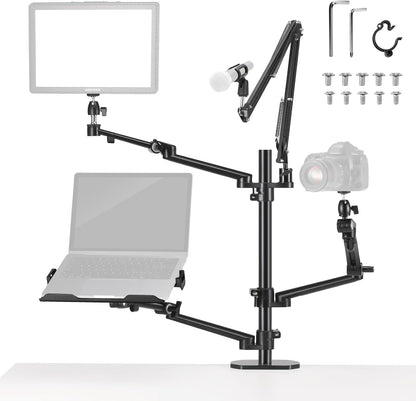 NEEWER Overhead Camera Stand Bureau Mount Rig met 4 Boom Arms voor Fotografie Video Licht Ring Licht Mount Webcam Mic Compact DSLR voor Live Streaming Uitzending Online Onderwijs Vergadering, DS007