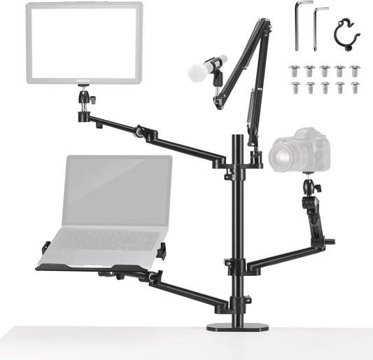 NEEWER Overhead Camera Stand Bureau Mount Rig met 4 Boom Arms voor Fotografie Video Licht Ring Licht Mount Webcam Mic Compact DSLR voor Live Streaming Uitzending Online Onderwijs Vergadering, DS007