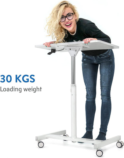 Tatkraft Trend Airlift pneumatisch zit-sta laptopbureau met wielen, verstelbare hoogte 74-114 cm Moeiteloze gasliftregeling, thuiskantoor mobiele laptopstandaard, Wit