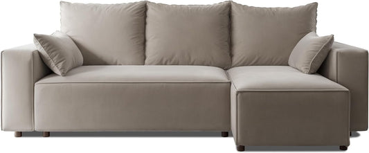 Corner sofa with sleeping function Tobi 246x145 cm - Sofa with bed drawer - corner sofa - L-shape - sofa bed - sofa bed with drawer - universal (Velo 623 Cappuccino) - QUORE