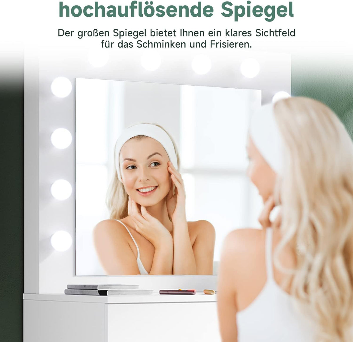 Make-uptafel – Kaptafel – Schminktisch – Make-up Spiegeltafel – Slaapkamermeubel – Verlichte Spiegel Met 12 Dimbare LED-Lampen – Ruime Lade Met Zachte Ladegeleiders