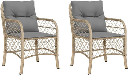 Garden Chairs with Cushions 2 Pieces Mix Beige Poly Rattan Garden Chairs Weatherproof Wood Garden Furniture Balcony Patio Patio Stacking Chair Armchair - QUORE