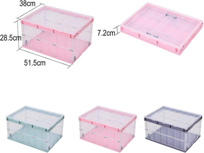 TUKA-i-AKUT TKD8640 Opvouwbare opbergdozen met deksel, stapelbaar, opvouwbaar, stabiele stapelkisten met handgreep, stapelcontainer, organizer, vouwdozen, stapelboxen, transparant, 6 x 55 l, groen