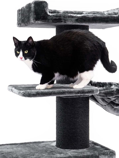 Kattenkrabpaal – Krabpaal Kat – Klimpaal Kat – Kattenboom – Krabmeubel – Zwart – 179 cm Hoog – Extra Stabiele Basis