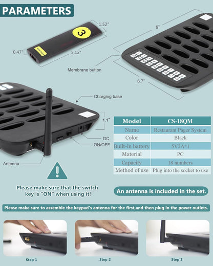 Pager Call System, Wireless, Restaurant Pager System, Wireless Outdoor Call System, 800 Metres, Call History, Easy to Operate, for Guests, Call System for Food Cart - QUORE