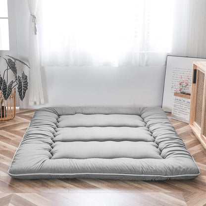 Maxyoyo Japanese Floor Mattress, Futon Mattress, Thicken Tatami Mat, Sleeping Pillow, Foldable, Roll-Up Mattress, Dormitory, Mattress, Floor Lounger, Pillow, Bed (Grey, Double)